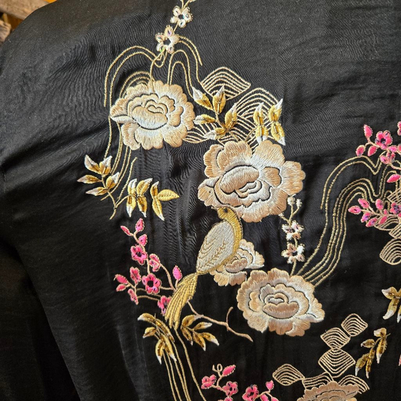 Vintage Y2K J.Lo Black Satin Embroidered Floral Bomber Jacket Large - Picture 3 of 4